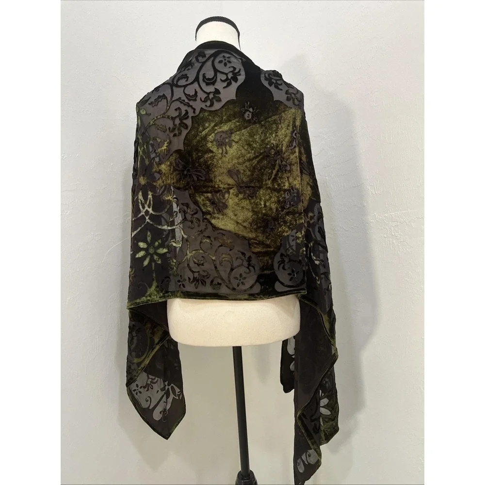 Kevin O'Brien‎ Studio Scarf Wrap Womens OS Green Burnout Silk Velvet Butterfly